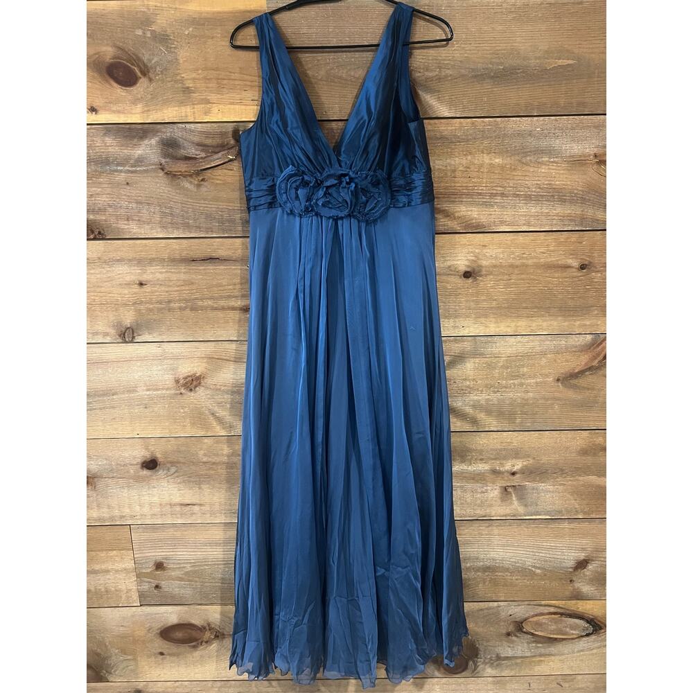 Rickie‎ Freeman, Teri Jon Silk Evening Gown Dark Blue Size 12 Saks Fifth Ave